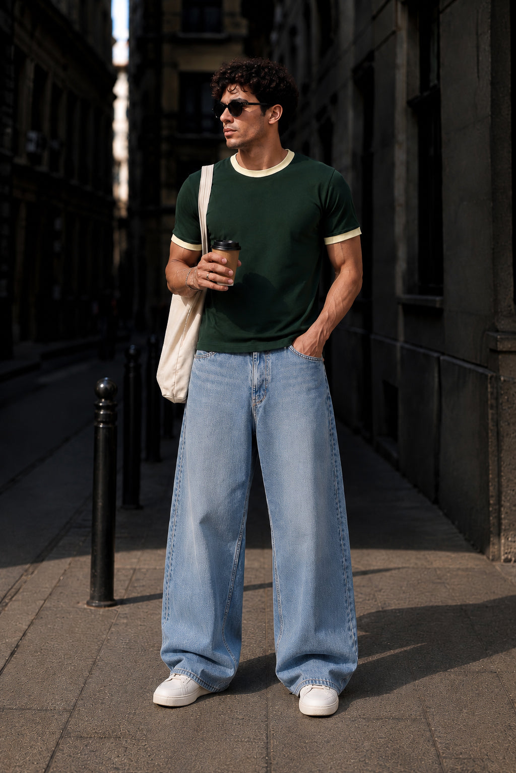 English Green Cotton Half Sleeve Regular Fit Ringer Tshirt