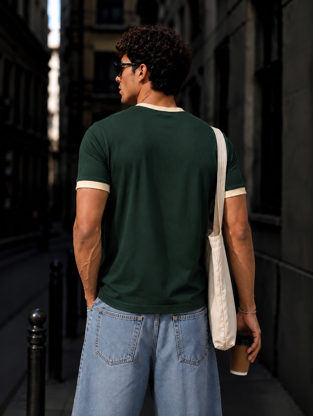 English Green Cotton Half Sleeve Regular Fit Ringer Tshirt