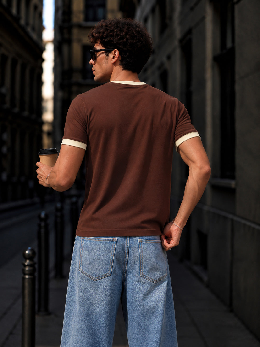 Brown Cotton Half Sleeve Regular Fit Ringer Tshirt