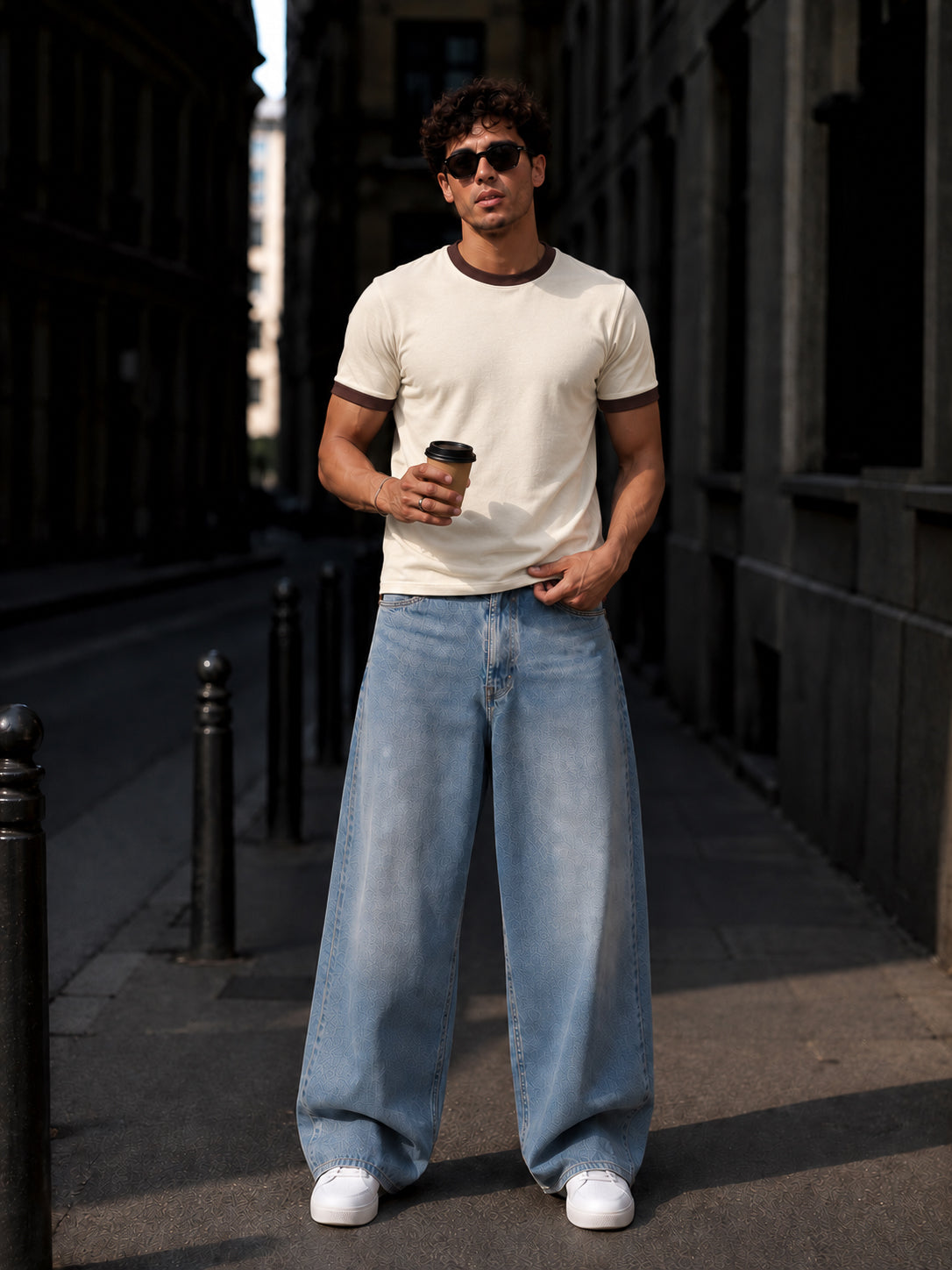 Cream Cotton Half Sleeve Regular Fit Ringer Tshirt