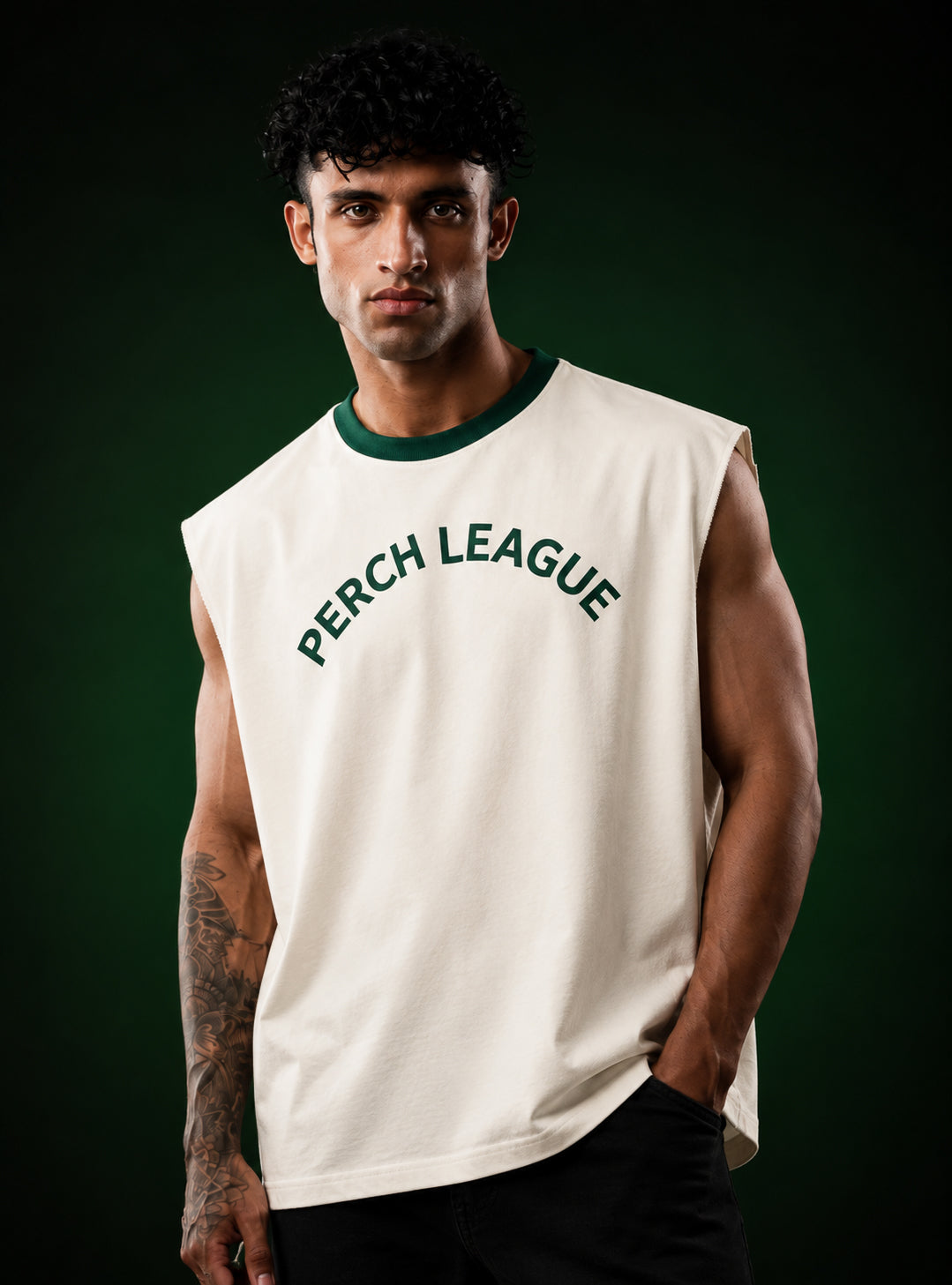 Cream Perch League Cotton Oversized Tank Tshirt