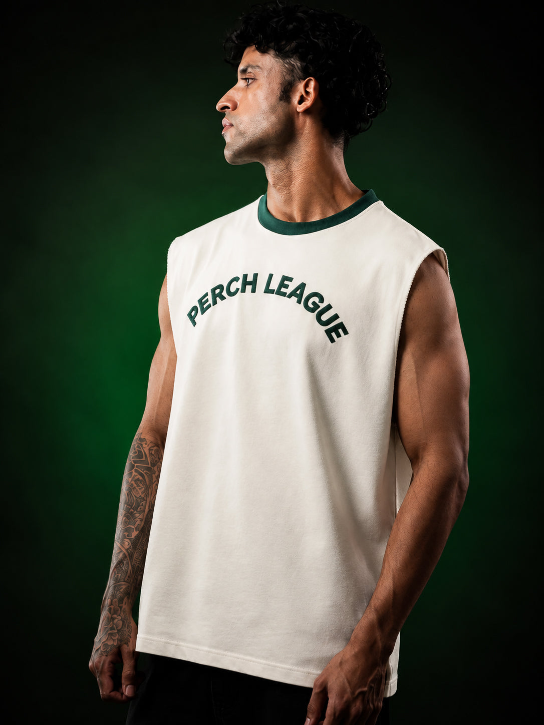 Cream Perch League Cotton Oversized Tank Tshirt