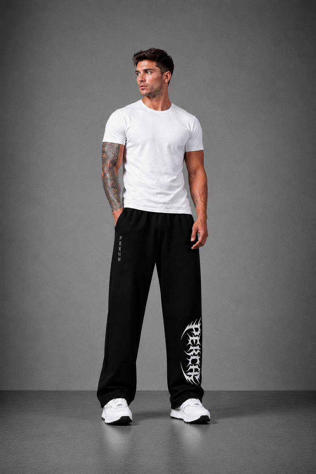 Black Graphic Printed Cotton Straight Fit Jogger for Men