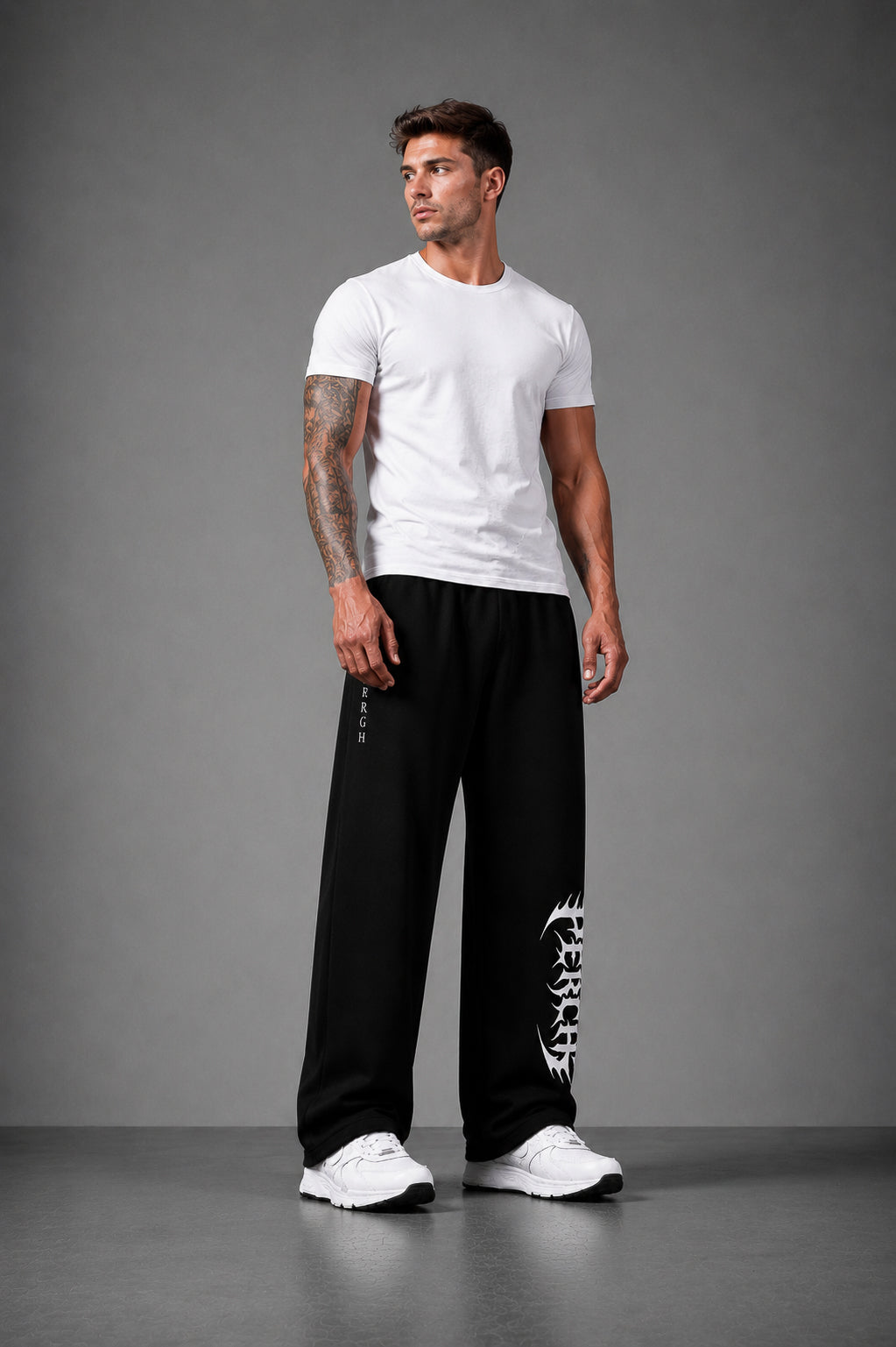Black Graphic Printed Cotton Straight Fit Jogger for Men
