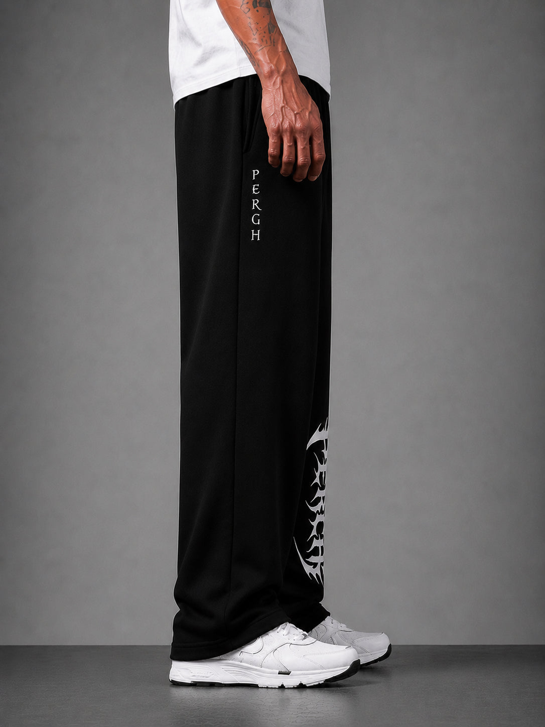 Black Graphic Printed Cotton Straight Fit Jogger for Men