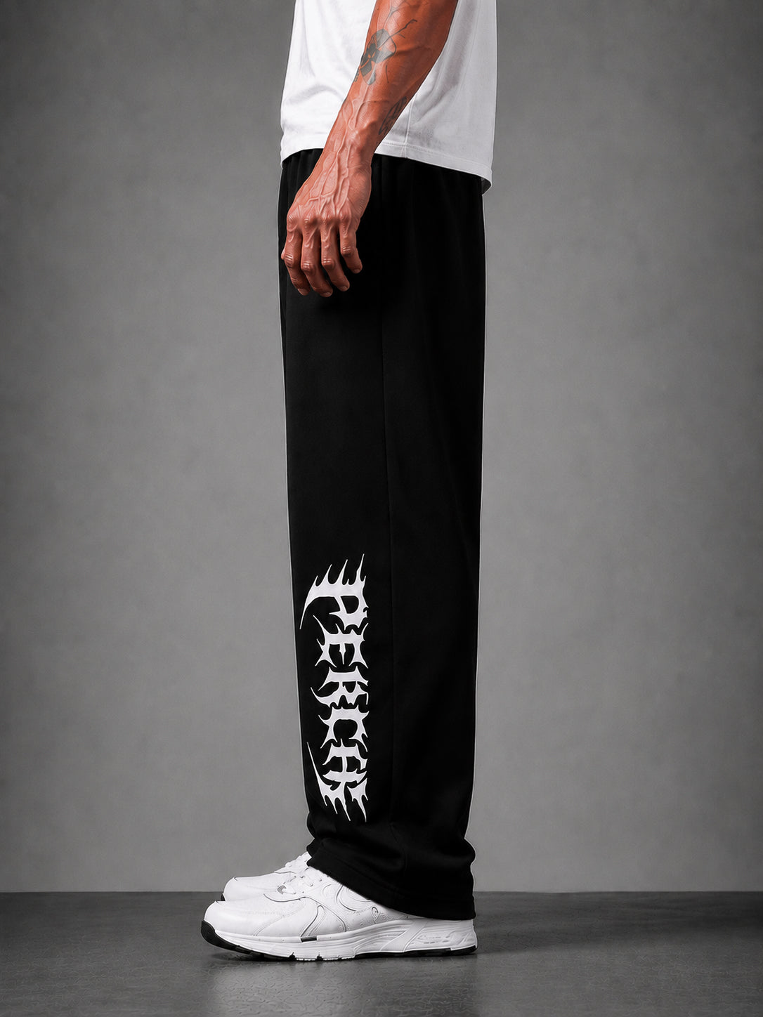 Black Graphic Printed Cotton Straight Fit Jogger for Men