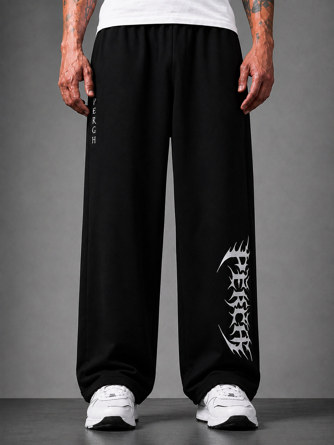 Black Graphic Printed Cotton Straight Fit Jogger for Men