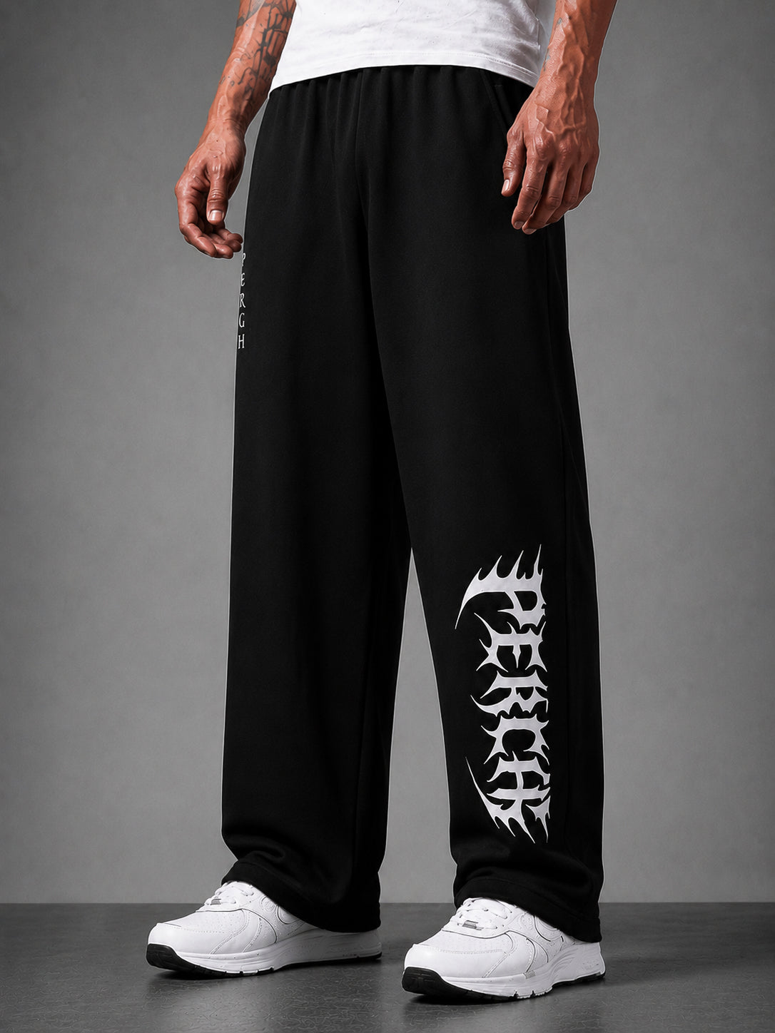 Black Graphic Printed Cotton Straight Fit Jogger for Men