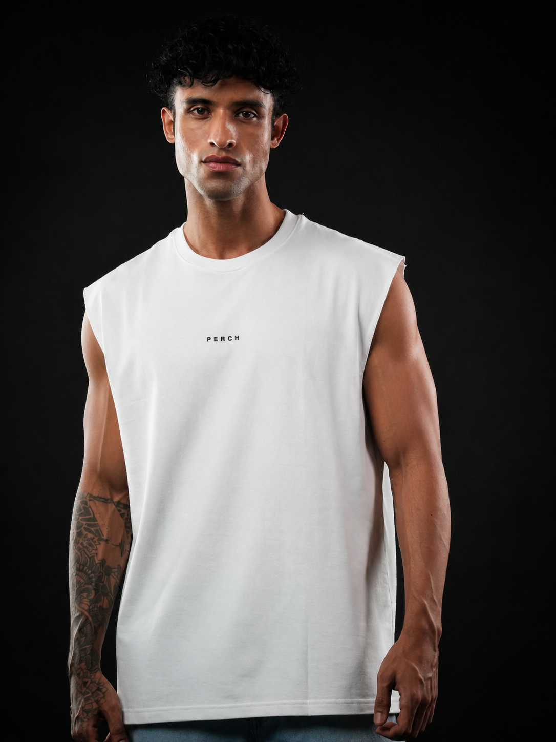 White Solid Sleeveless Oversized Cotton Tank Tshirt