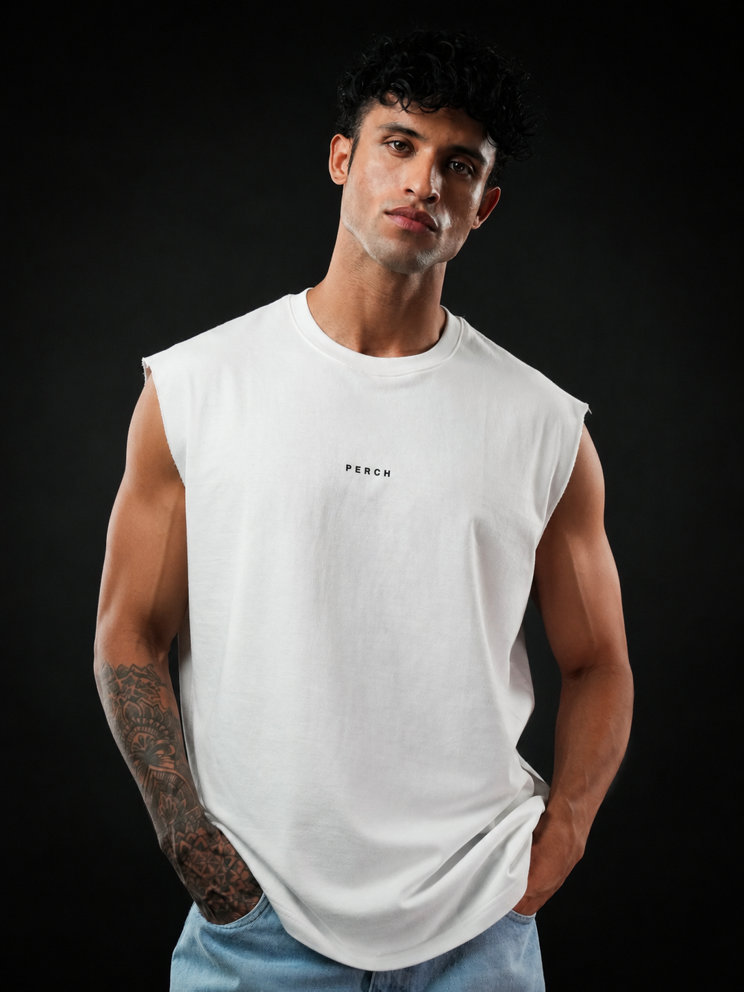 White Solid Sleeveless Oversized Cotton Tank Tshirt
