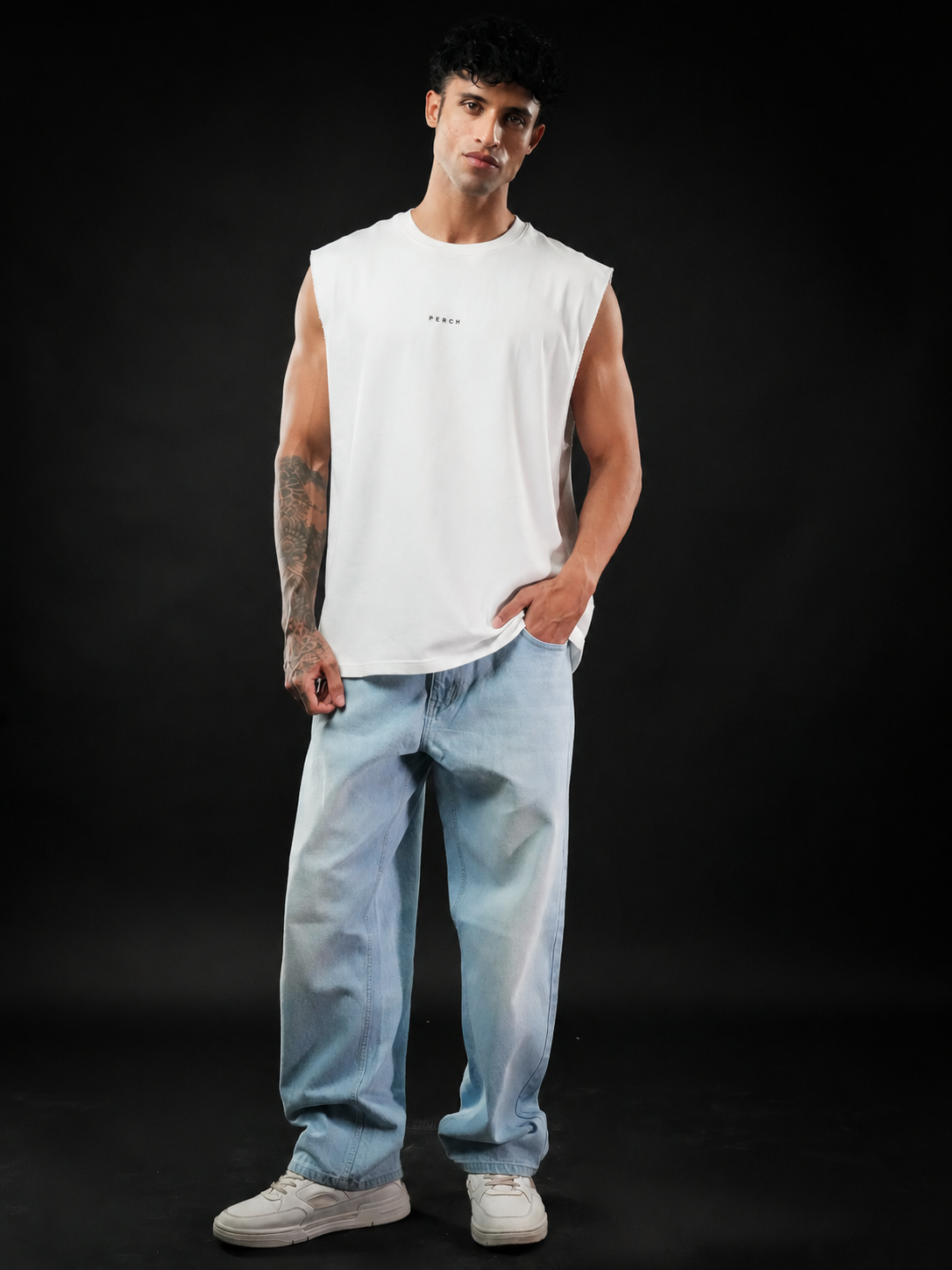 White Solid Sleeveless Oversized Cotton Tank Tshirt
