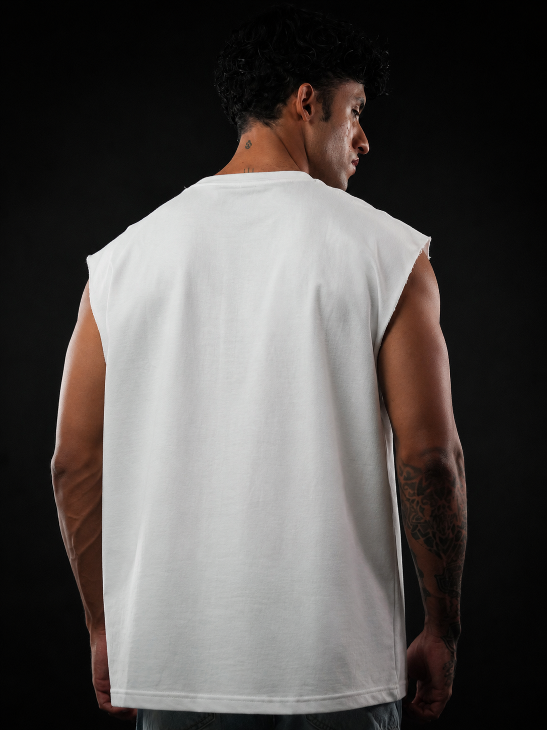 White Solid Sleeveless Oversized Cotton Tank Tshirt