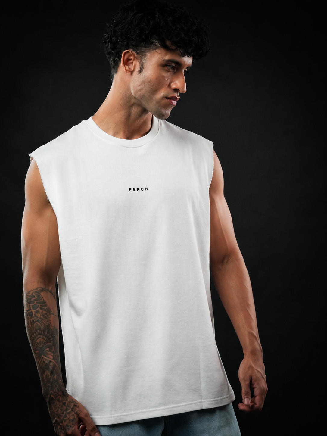 White Solid Sleeveless Oversized Cotton Tank Tshirt