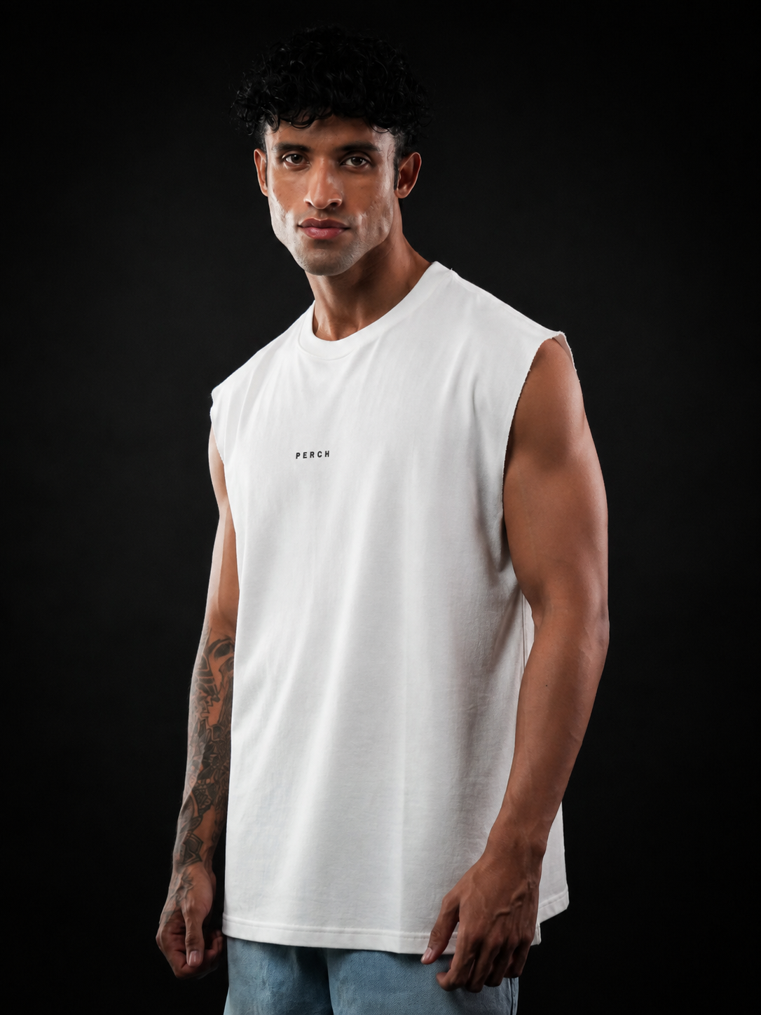White Solid Sleeveless Oversized Cotton Tank Tshirt