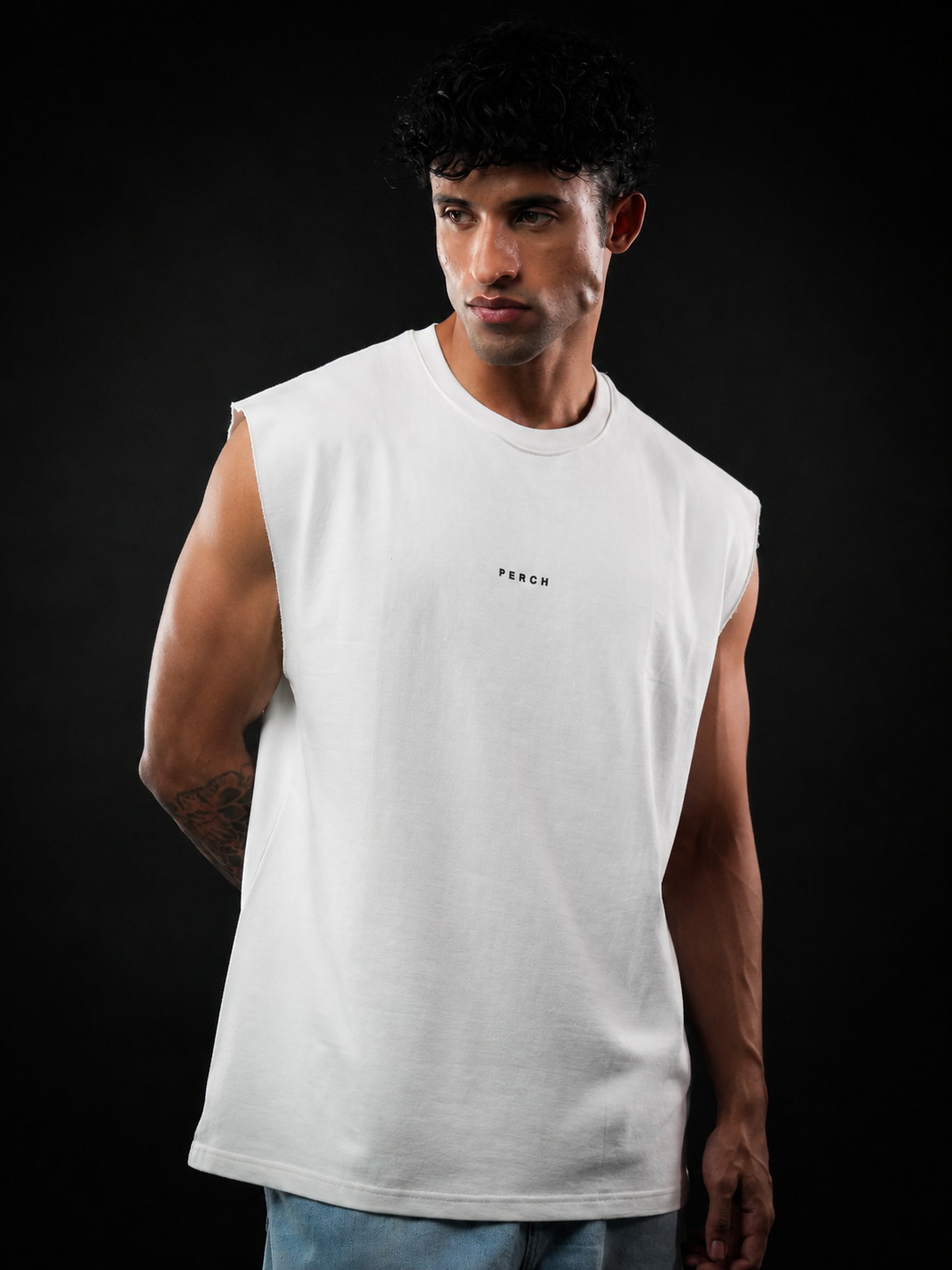 White Solid Sleeveless Oversized Cotton Tank Tshirt