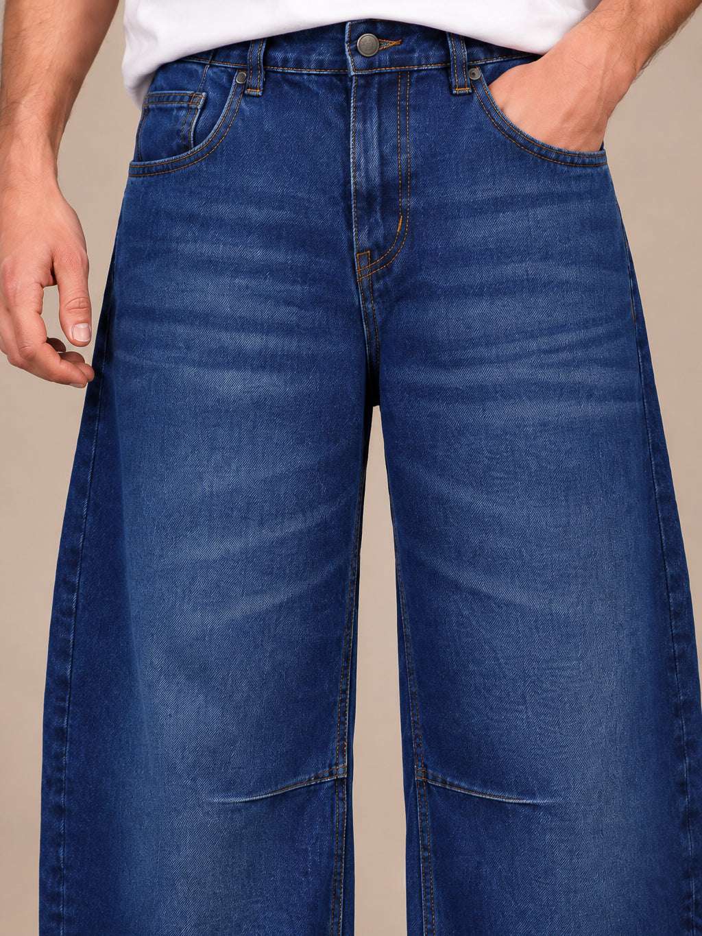 Navy Blue Washed Barrel Jeans