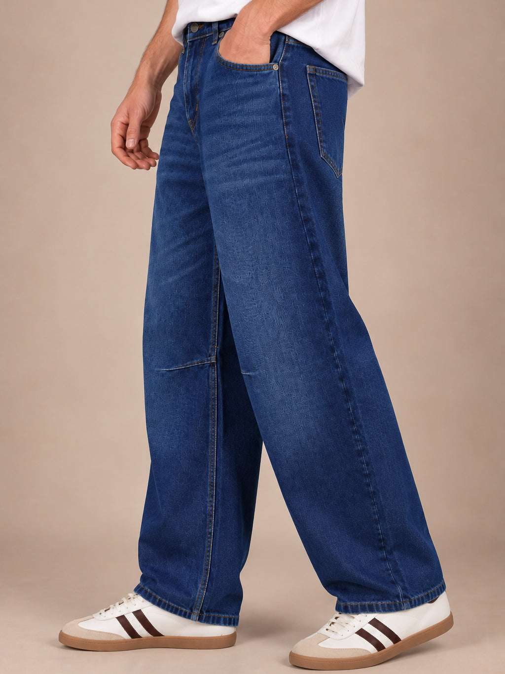 Navy Blue Washed Barrel Jeans