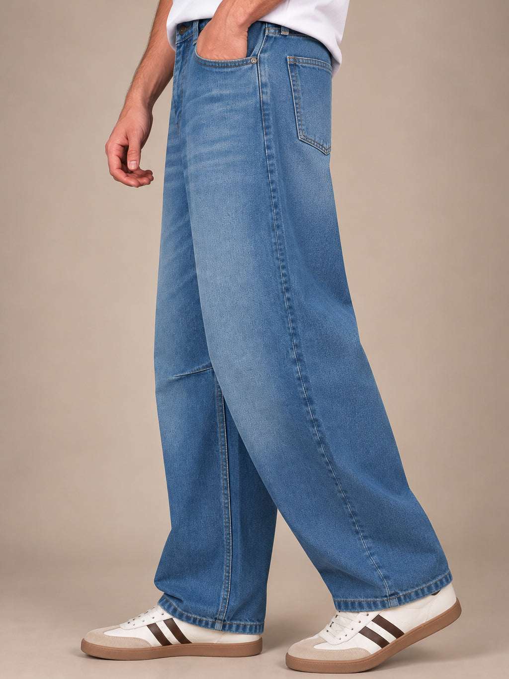 Mid Blue Washed Barrel Jeans
