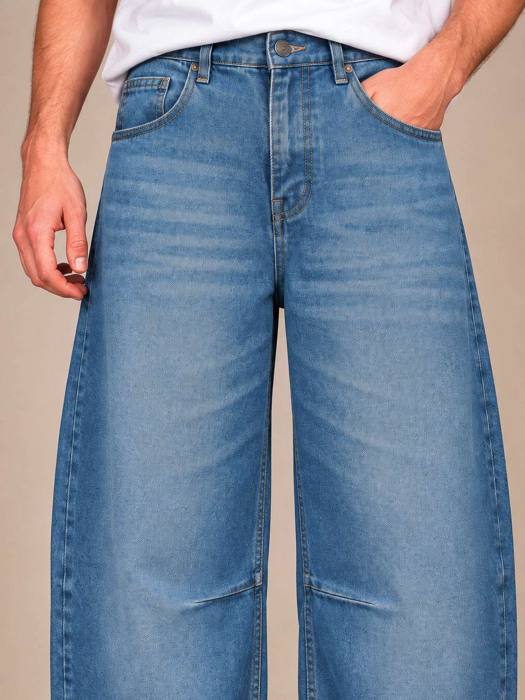 Mid Blue Washed Barrel Jeans