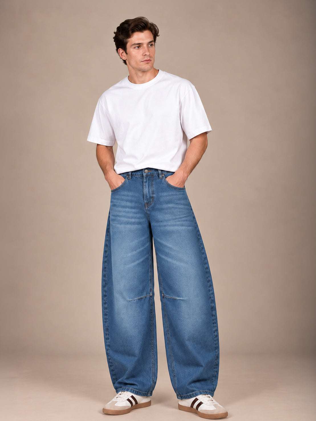 Mid Blue Washed Barrel Jeans