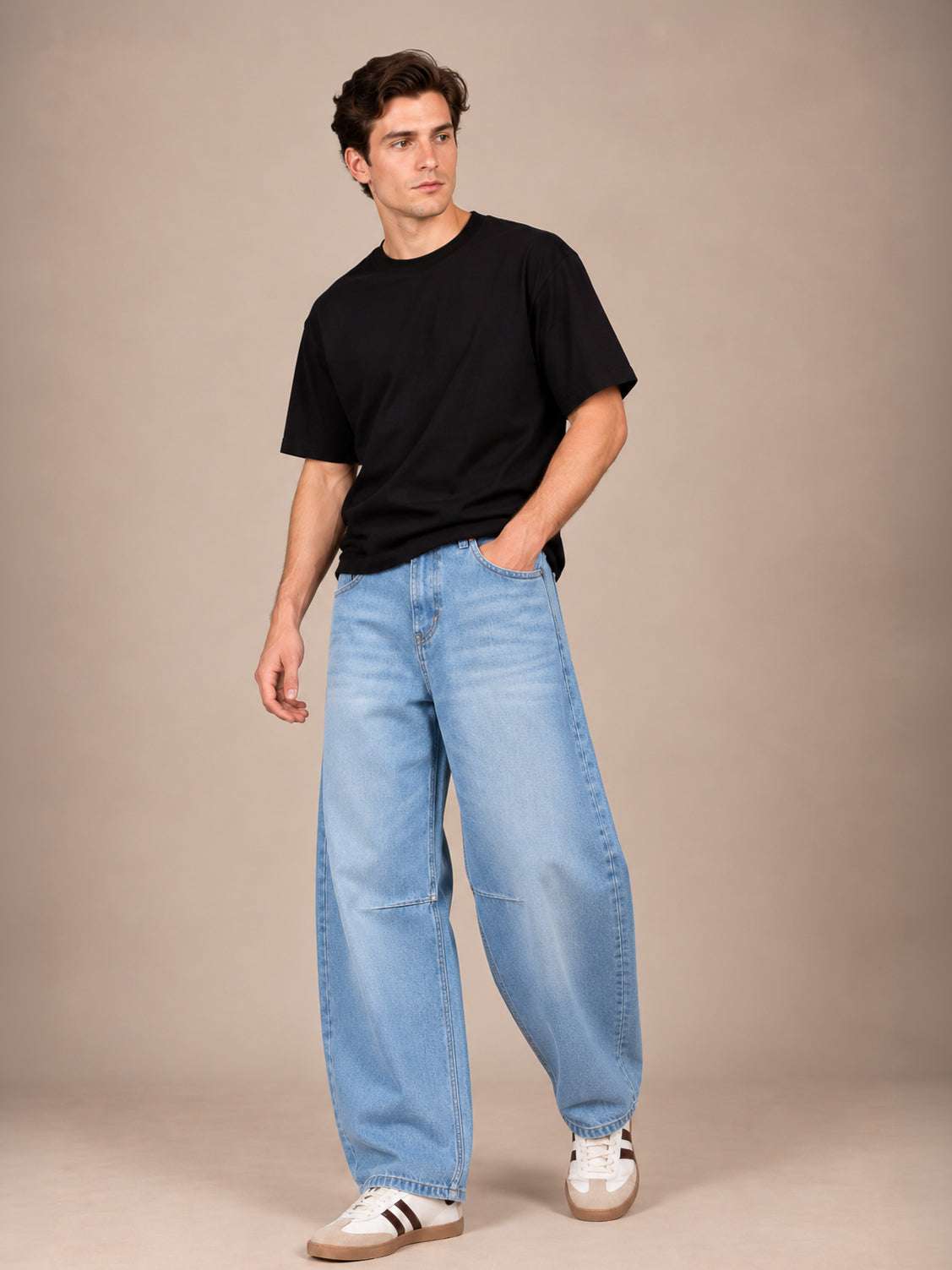 Sky Blue Washed Barrel Jeans