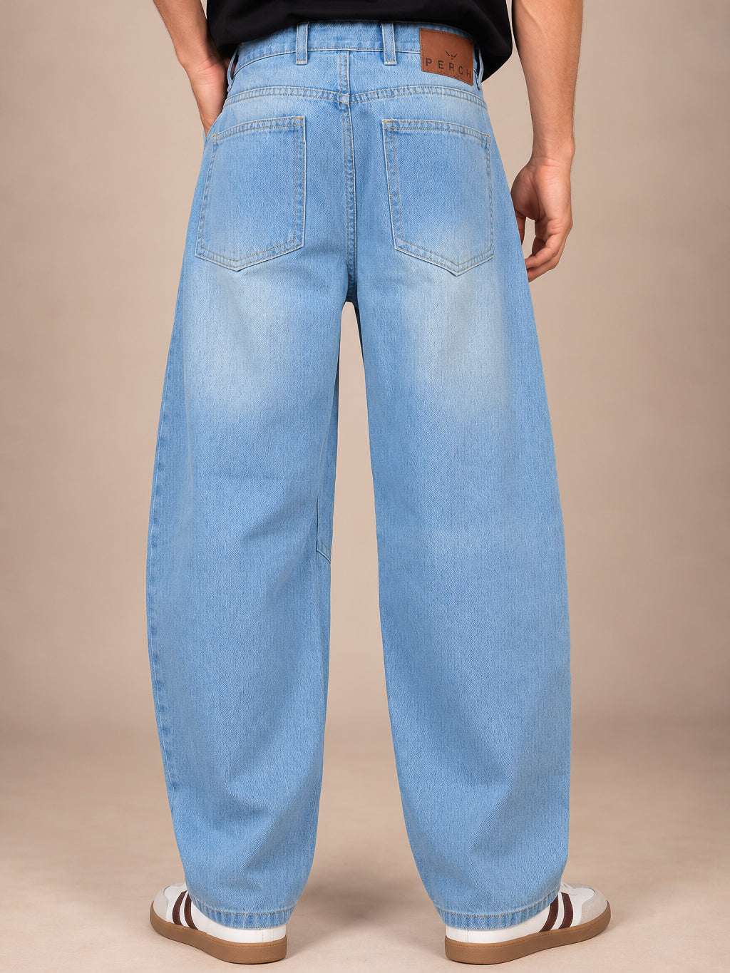 Sky Blue Washed Barrel Jeans