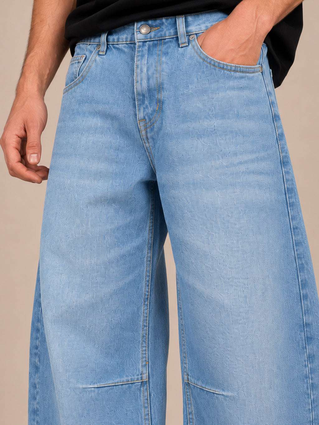 Sky Blue Washed Barrel Jeans