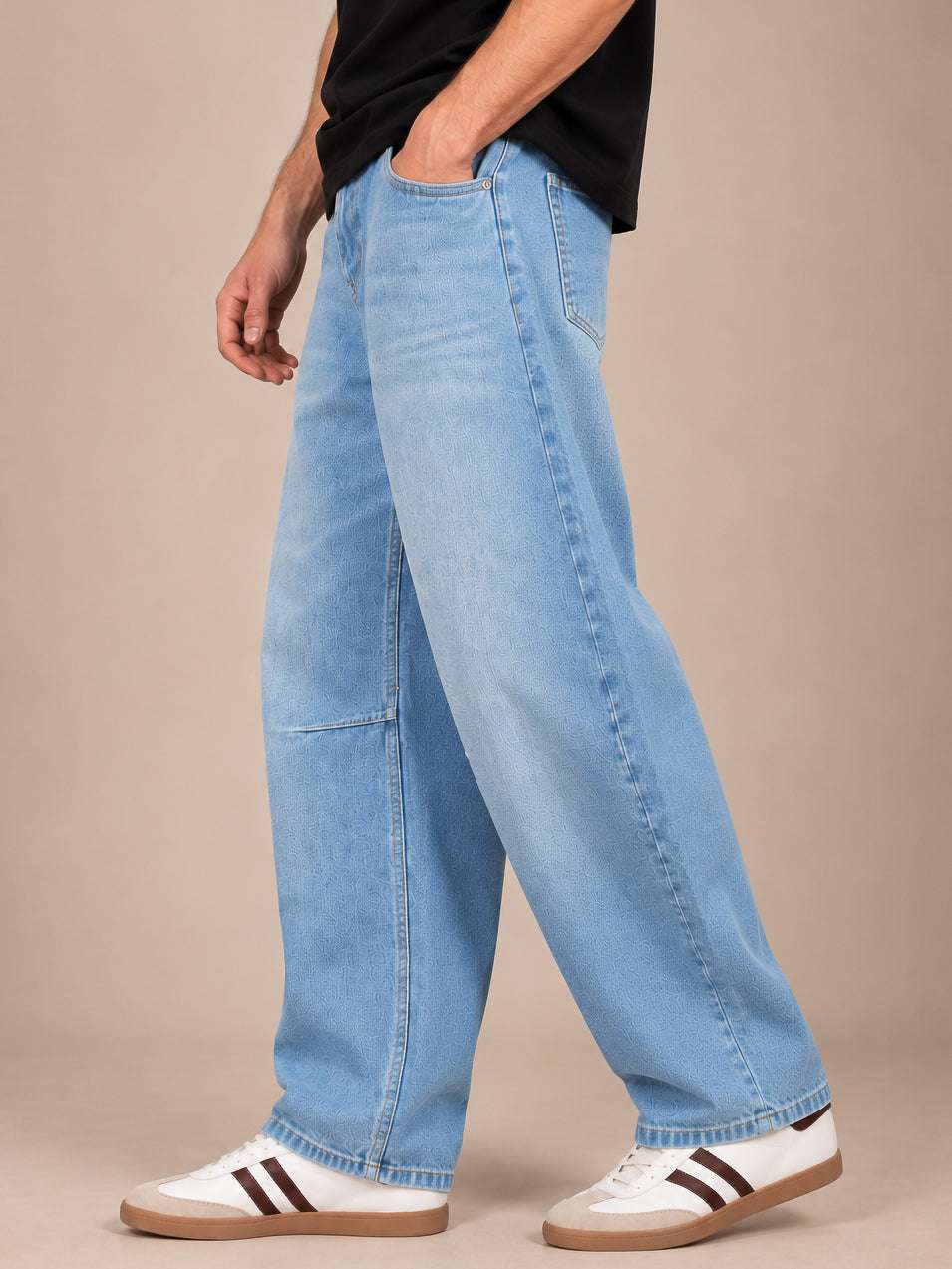 Sky Blue Washed Barrel Jeans