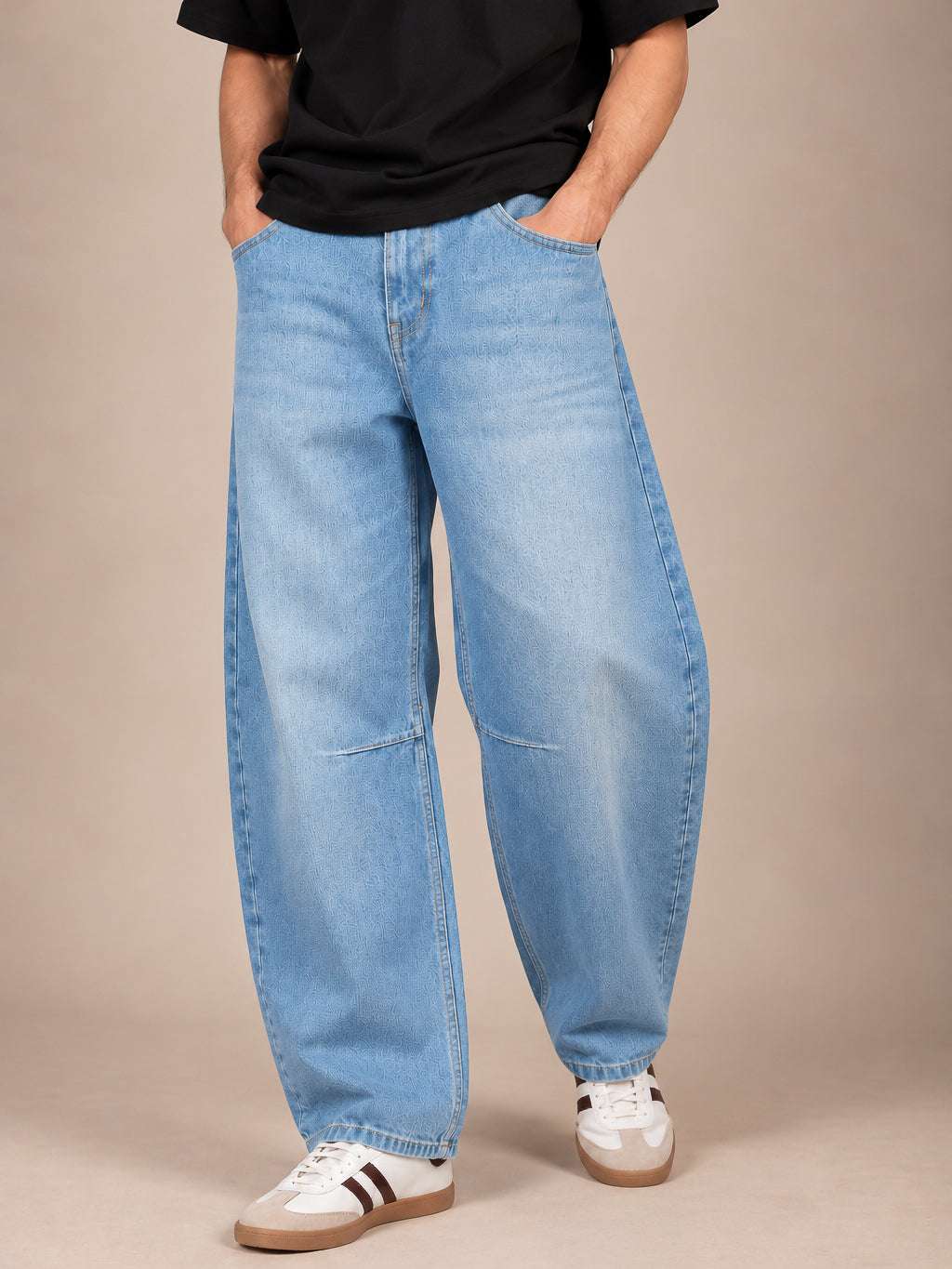 Sky Blue Washed Barrel Jeans