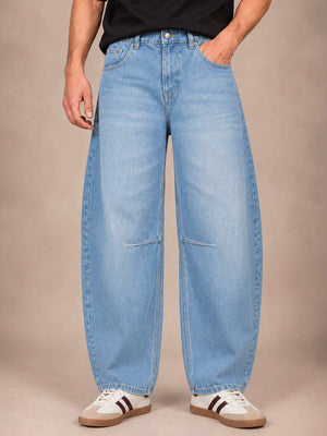 Sky Blue Washed Barrel Jeans