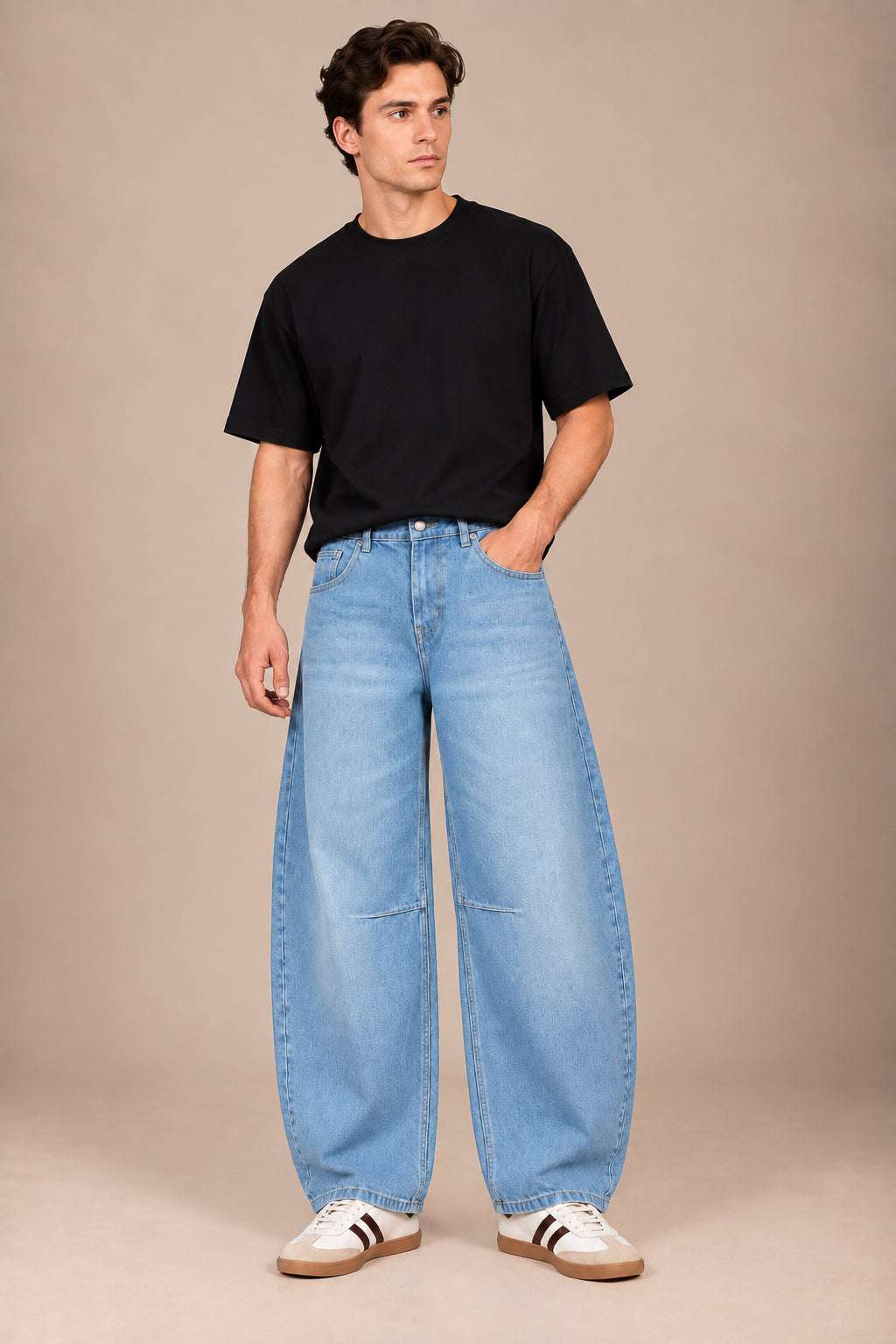 Sky Blue Washed Barrel Jeans
