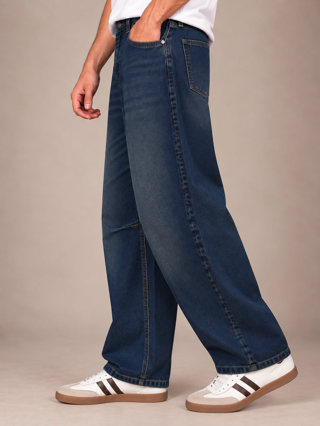 Teal Blue Washed Barrel Jeans