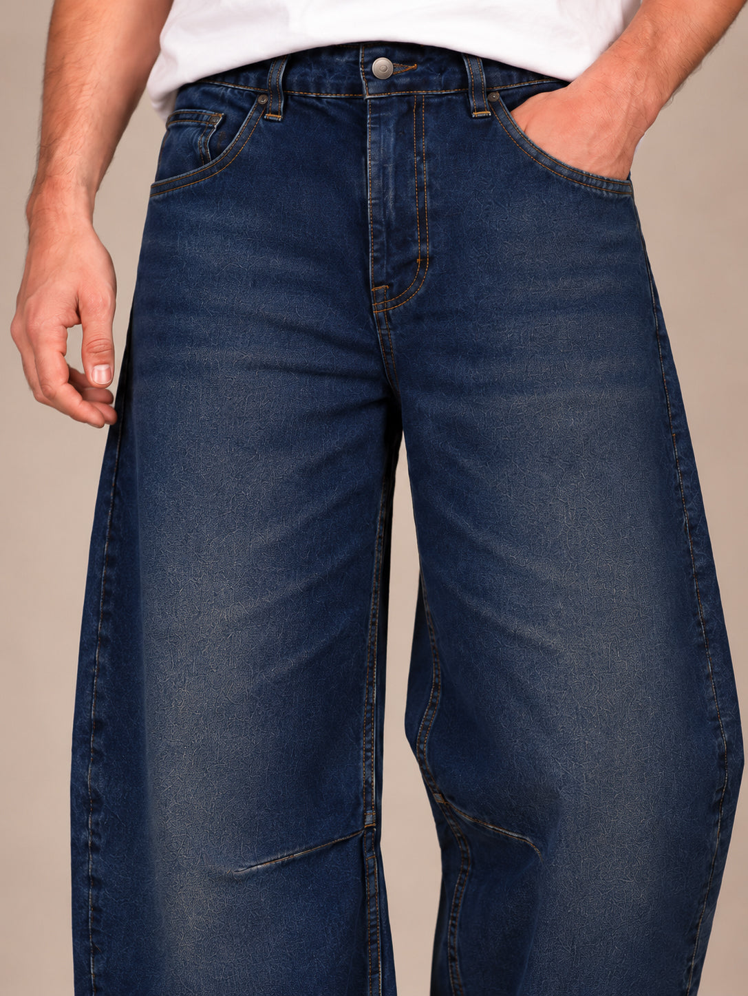 Teal Blue Washed Barrel Jeans