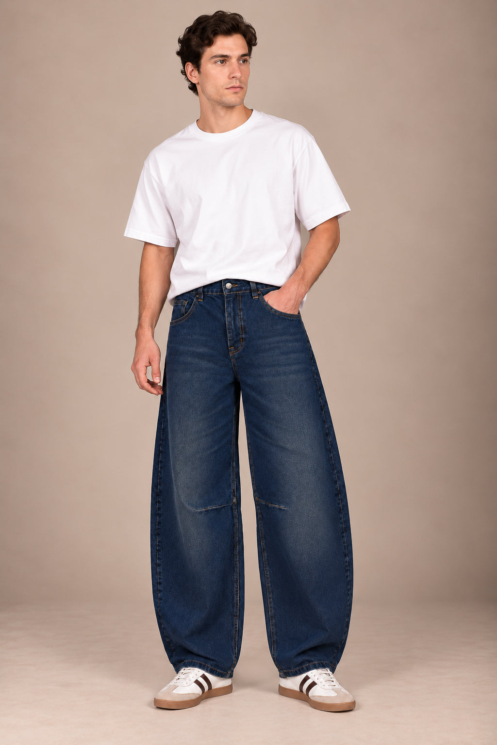 Teal Blue Washed Barrel Jeans