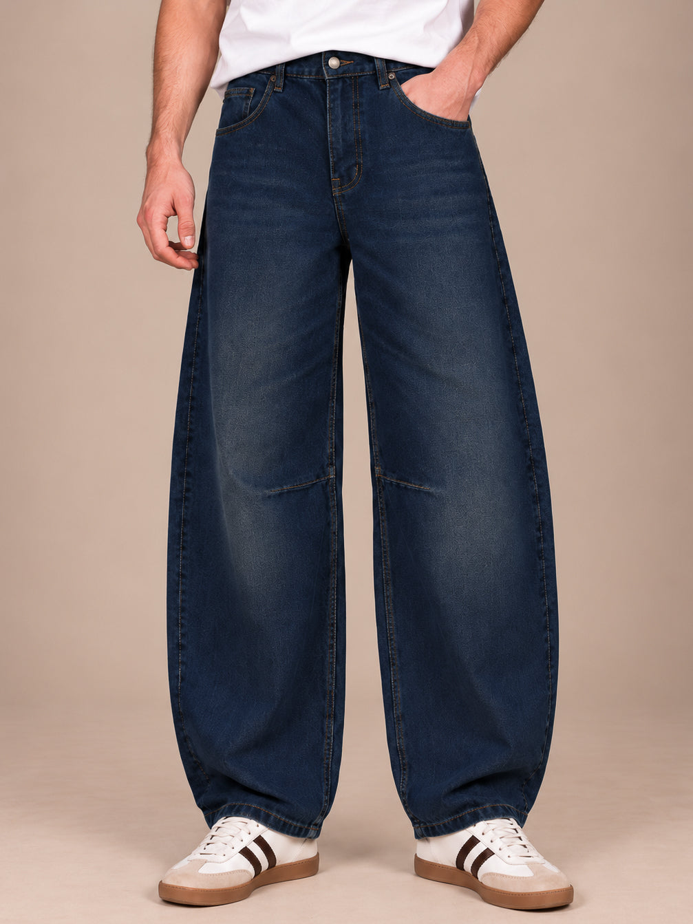 Teal Blue Washed Barrel Jeans