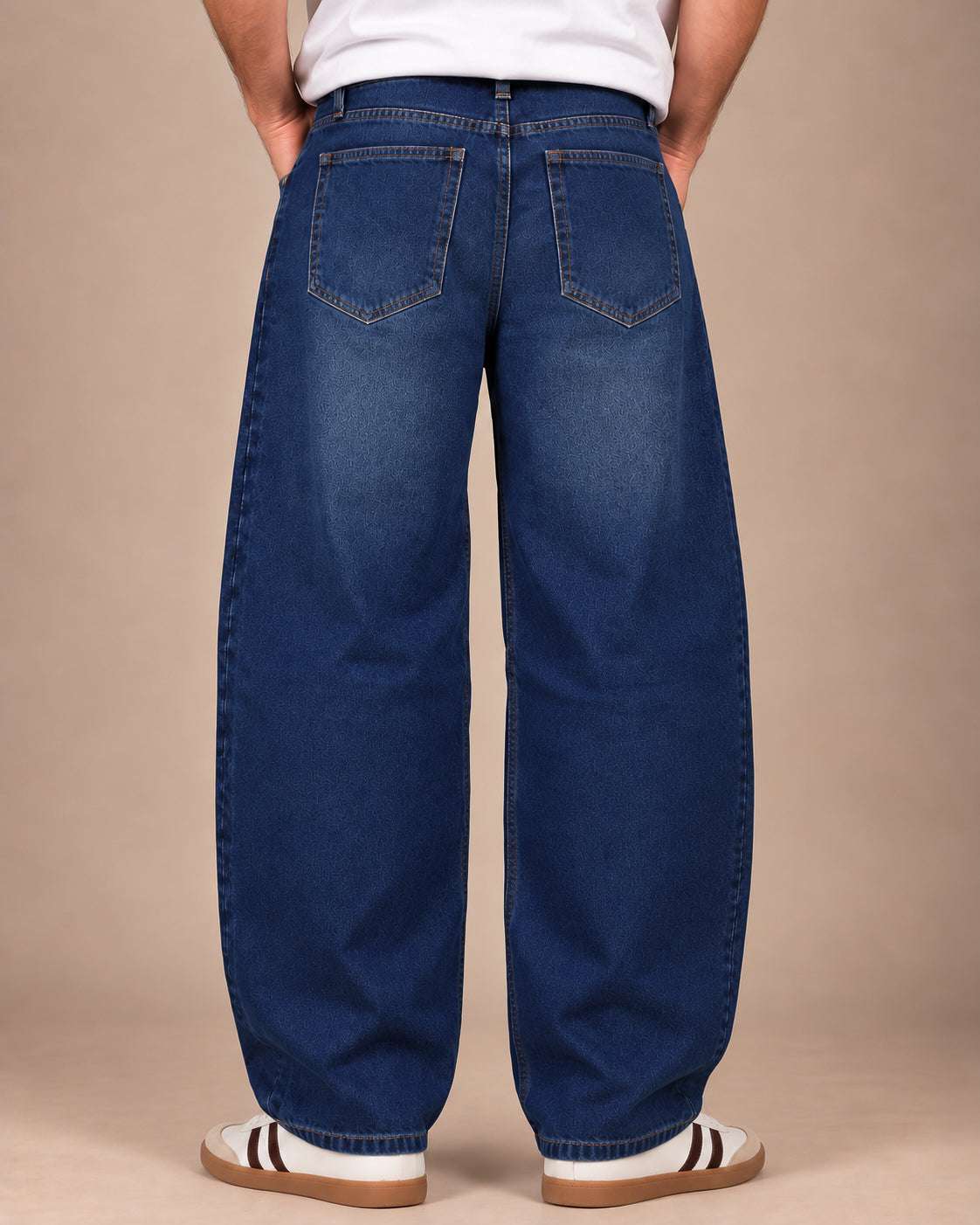 Navy Blue Washed Barrel Jeans