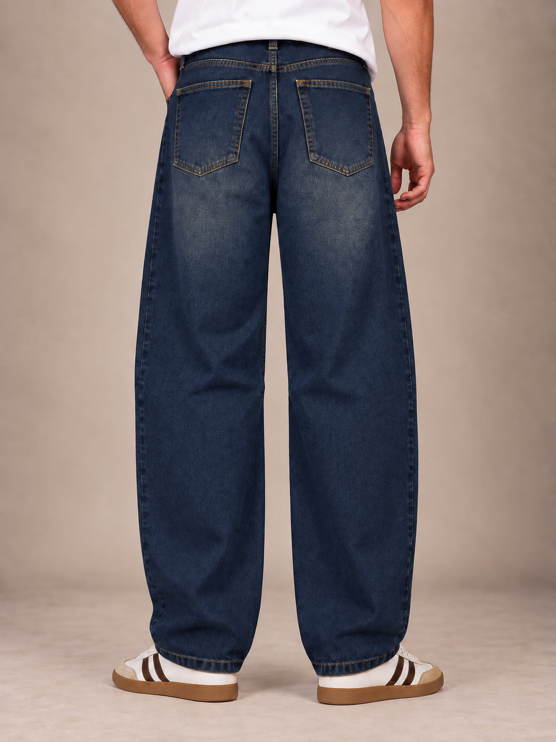 Teal Blue Washed Barrel Jeans