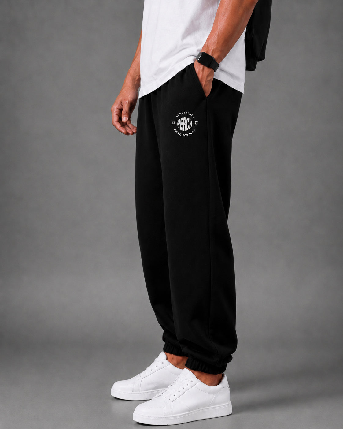 Black Solid Relaxed Fit Elastic Cotton Jogger