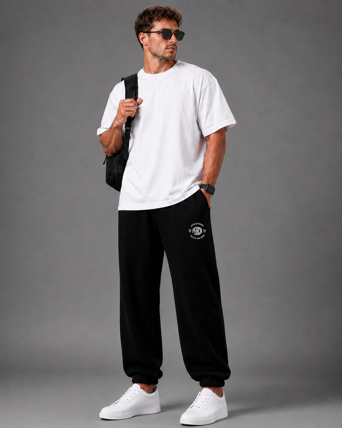 Black Solid Relaxed Fit Elastic Cotton Jogger