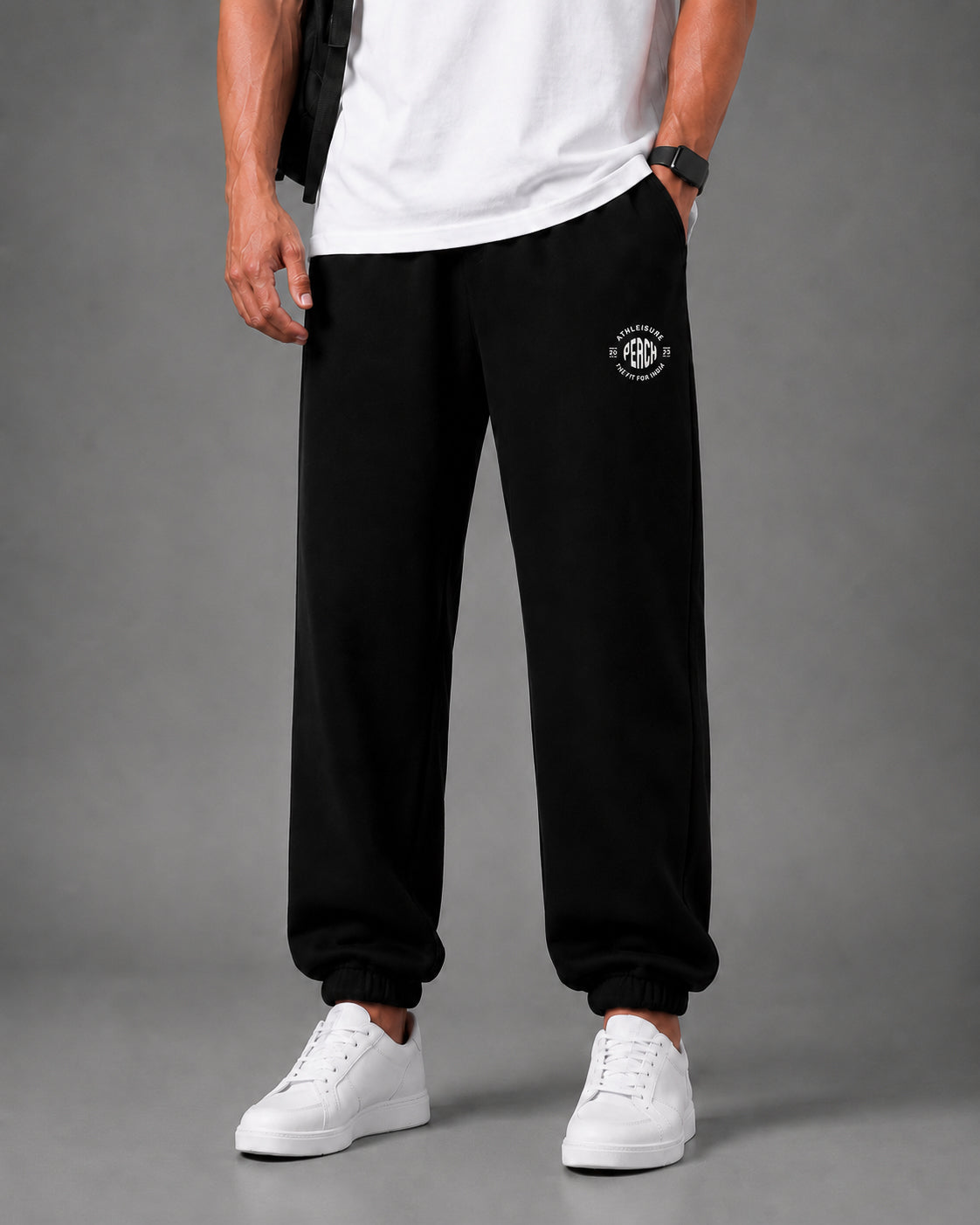 Black Solid Relaxed Fit Elastic Cotton Jogger
