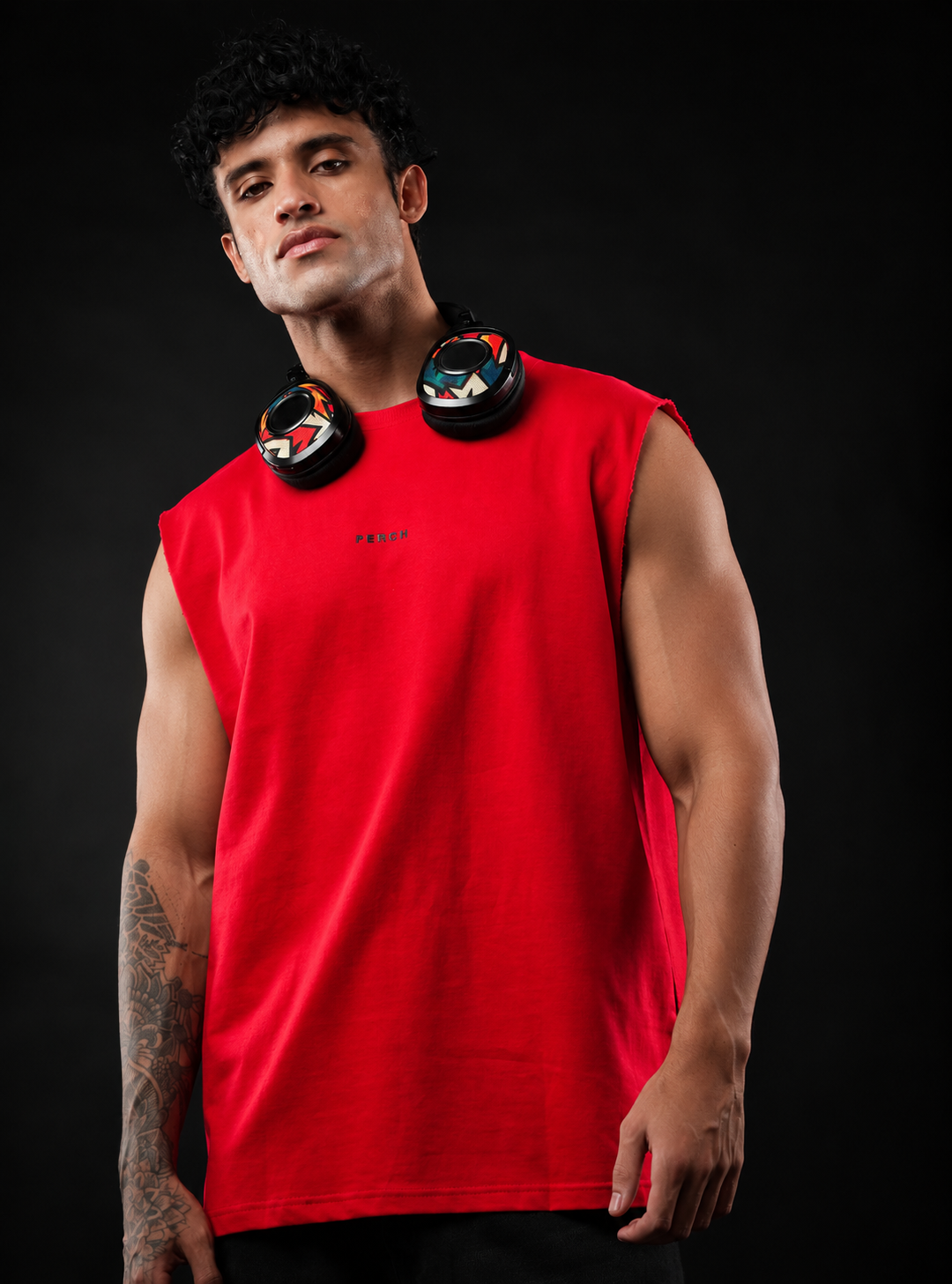 Red Solid Sleeveless Oversized Cotton Tank Tshirt