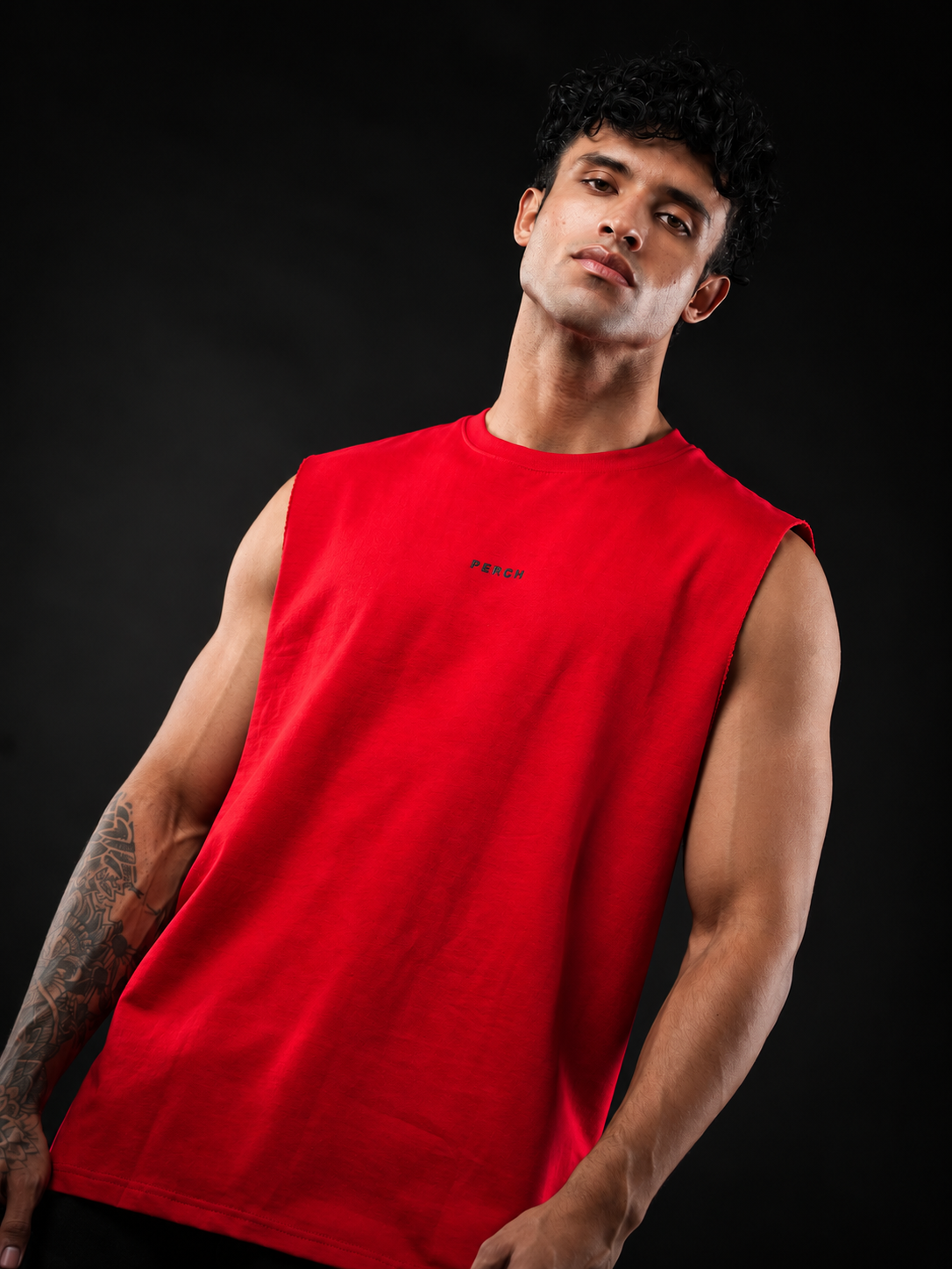 Red Solid Sleeveless Oversized Cotton Tank Tshirt