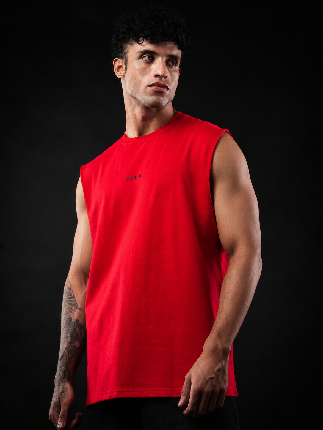 Red Solid Sleeveless Oversized Cotton Tank Tshirt