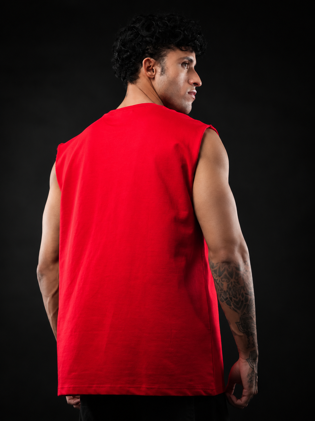 Red Solid Sleeveless Oversized Cotton Tank Tshirt