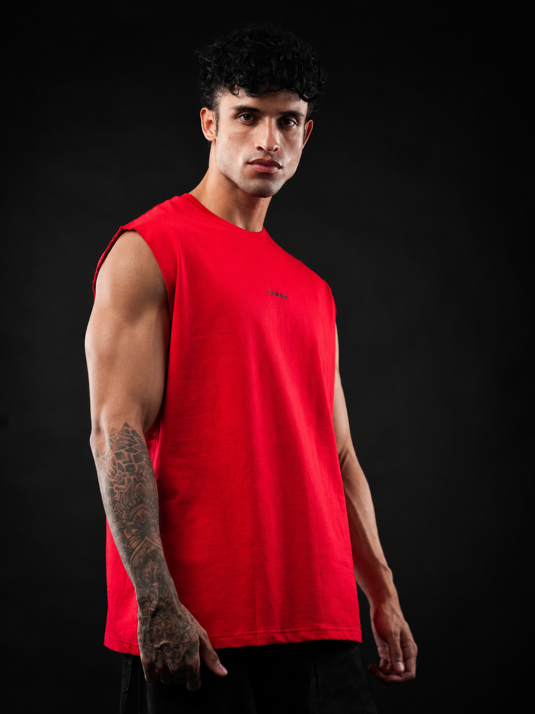 Red Solid Sleeveless Oversized Cotton Tank Tshirt