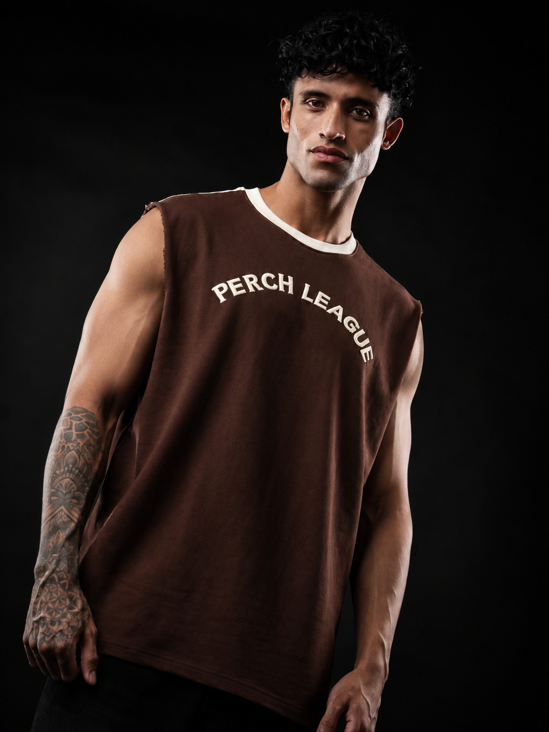 Brown Perch League Cotton Oversized Tank Tshirt