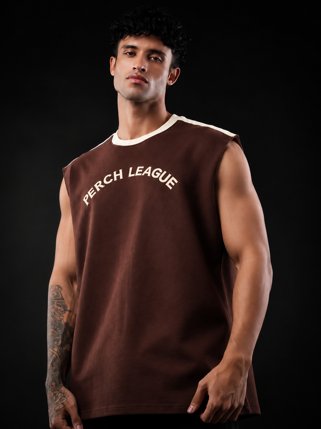 Brown Perch League Cotton Oversized Tank Tshirt