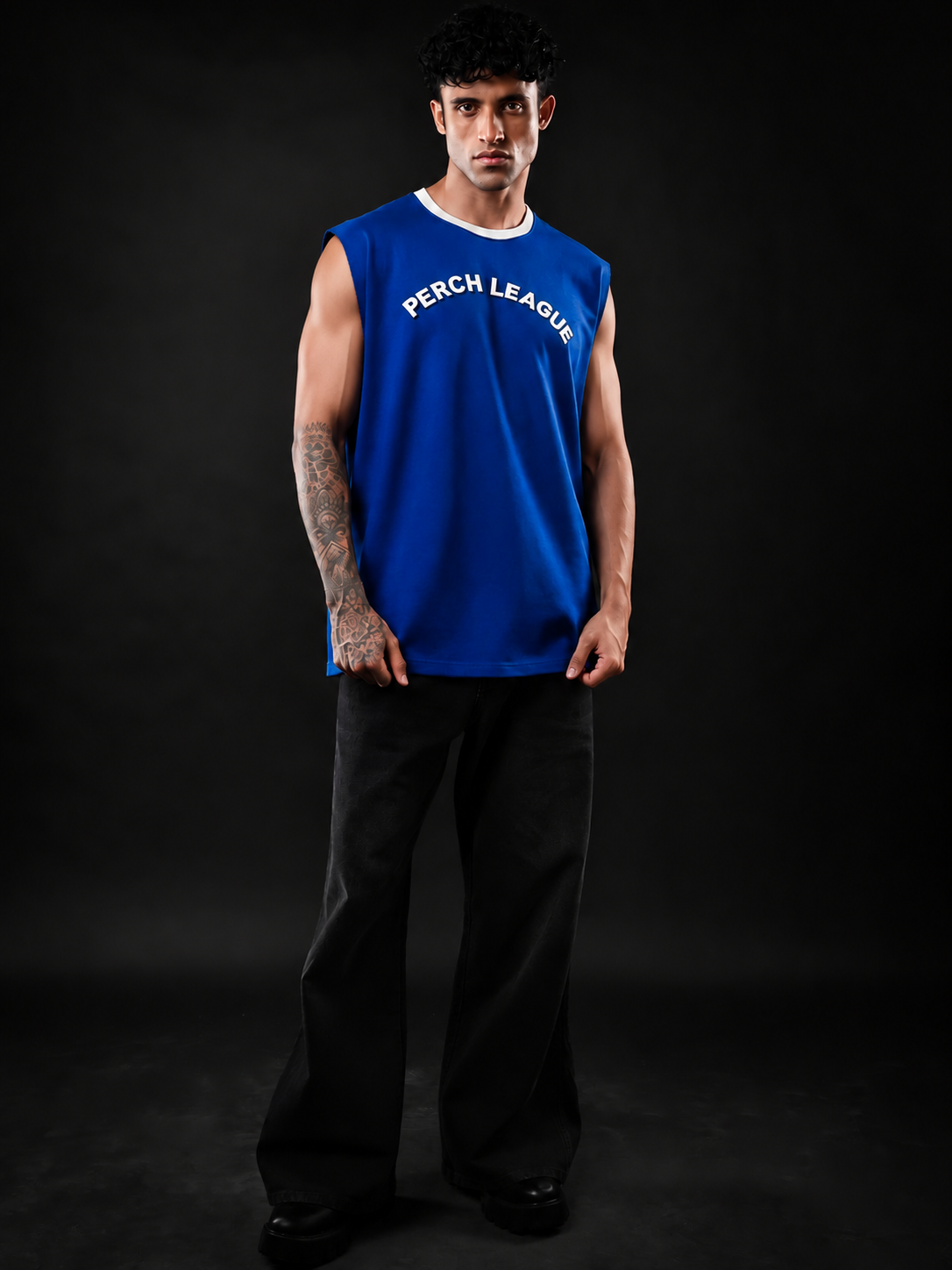 Royal Blue League Cotton Oversized Tank Tshirt