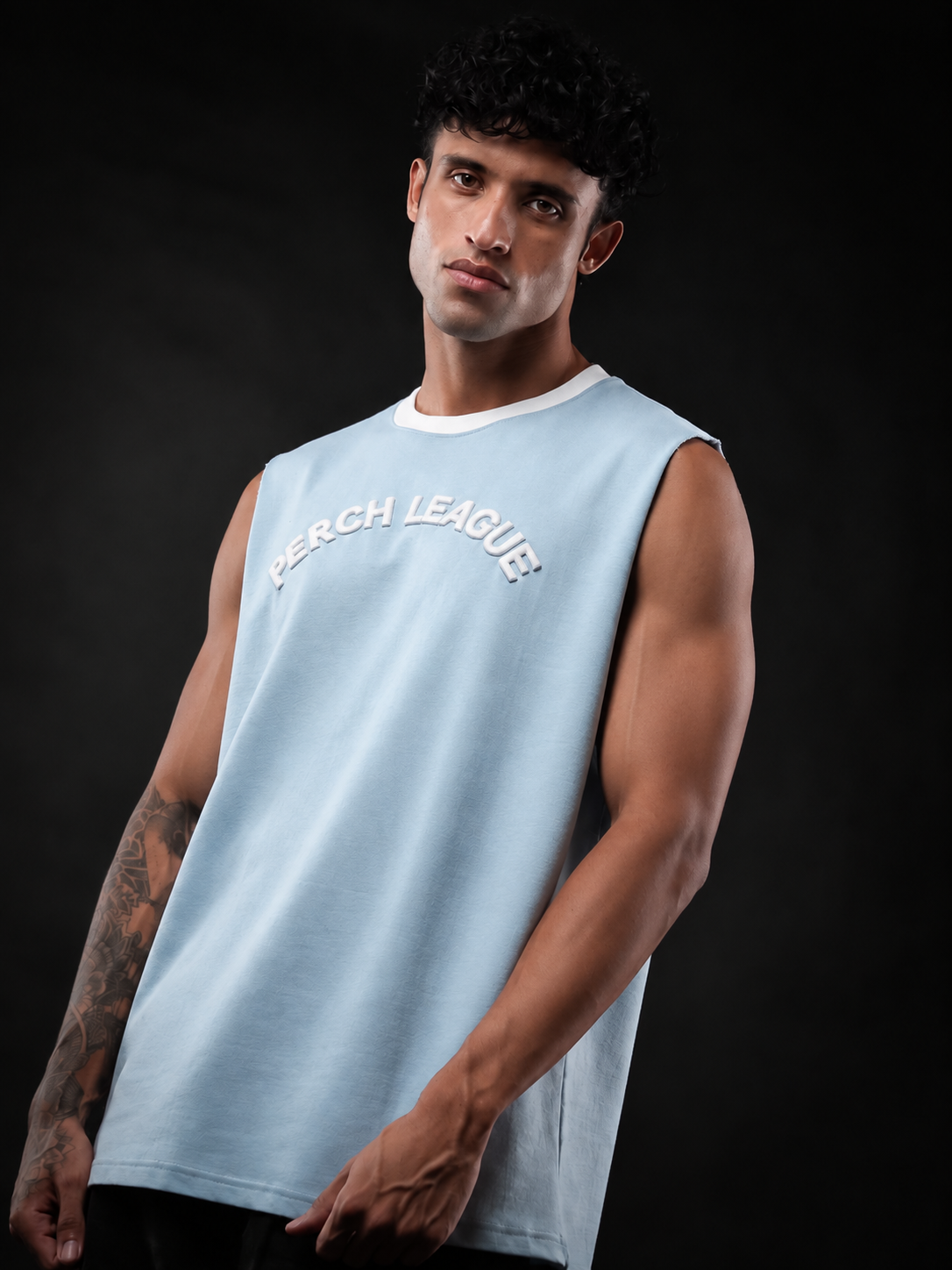 Sky Blue League Cotton Oversized Tank Tshirt