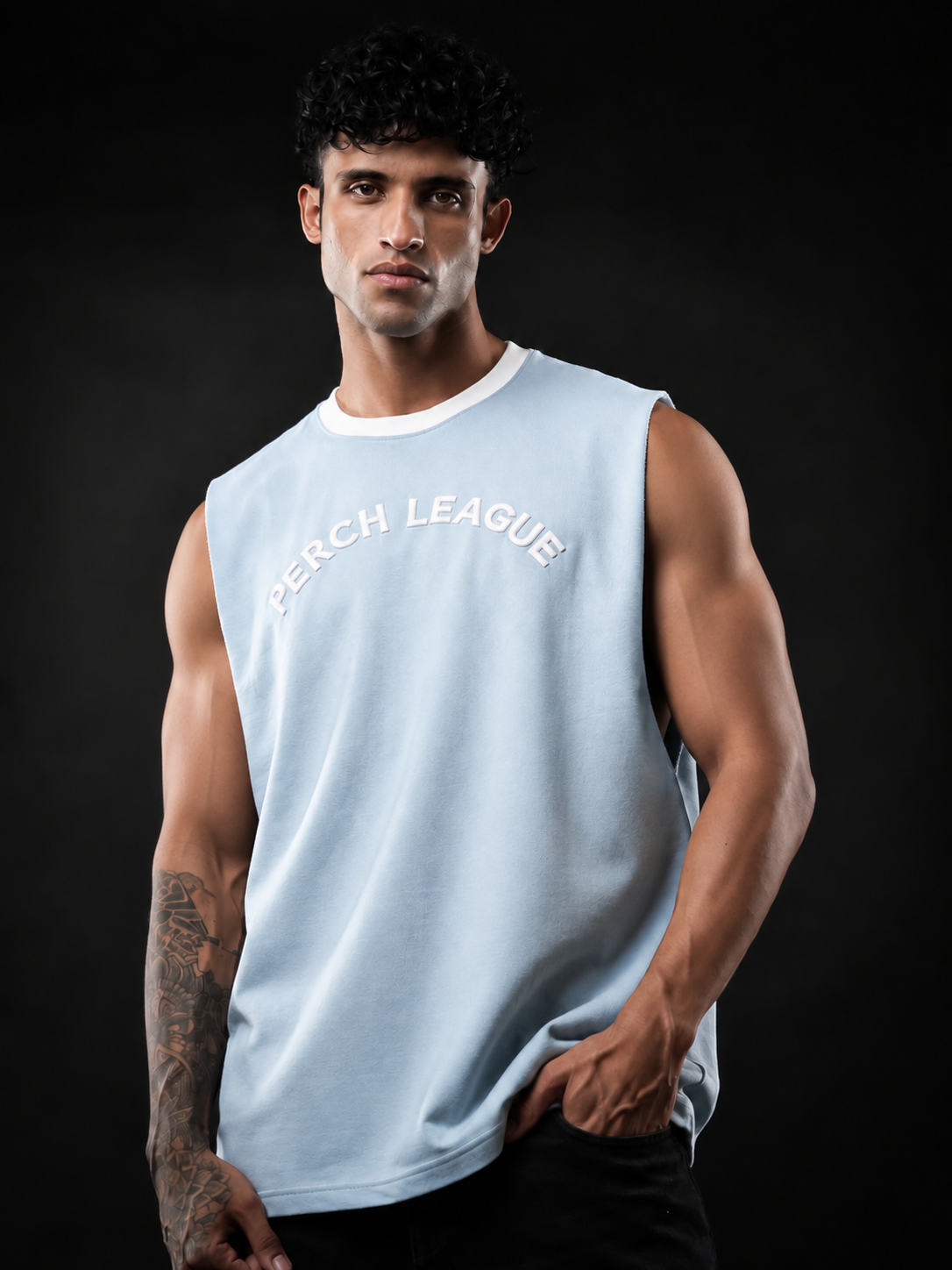 Sky Blue League Cotton Oversized Tank Tshirt